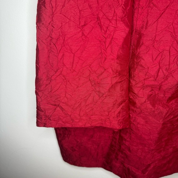 Eileen Fisher Red Silk Crinkled Button Up Tunic Lightweight Jacket - Picture 4 of 7